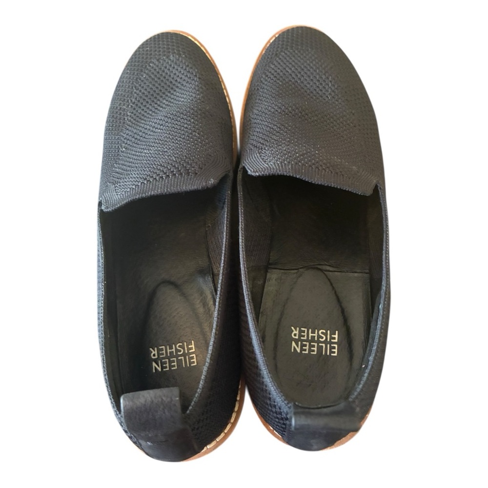 Eileen Fisher Ergos Black Recycled Stretch Knit Wedge Platform Loafers - 8 - Picture 8 of 8